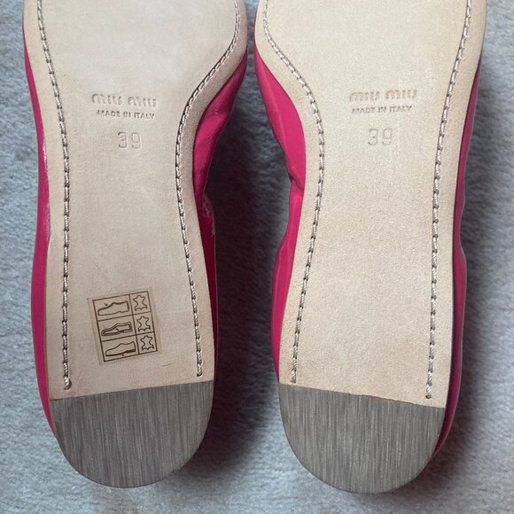 NEW Miu Miu Hot Pink Patent Leather Bow Ballet Flats Bows 39 EU / 8 US - Picture 6 of 7